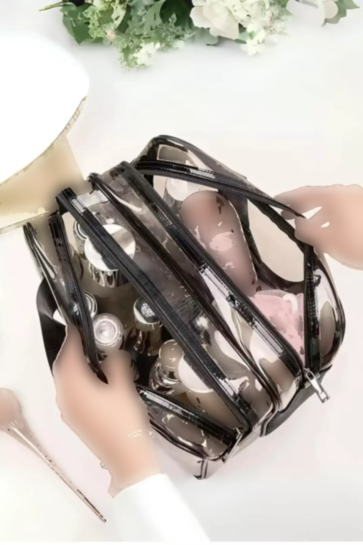 ساک کیف لوازم آرایش مراقبت مسافرتی ست تنظیم کننده ساحلی قسمته بزرگ شفاف آرایشی و بهداشتی زنانه برند woys کد 1758440468