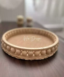 سینی طبیعی چوب دست ساز دستی منجوقدار سانتی متر برند H2 Design کد 1757373668