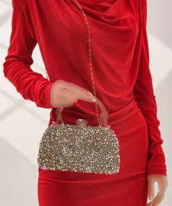 کیف مجلسی نگین دار طلایی زنانه برند ROZA CANTA کد 1758390129