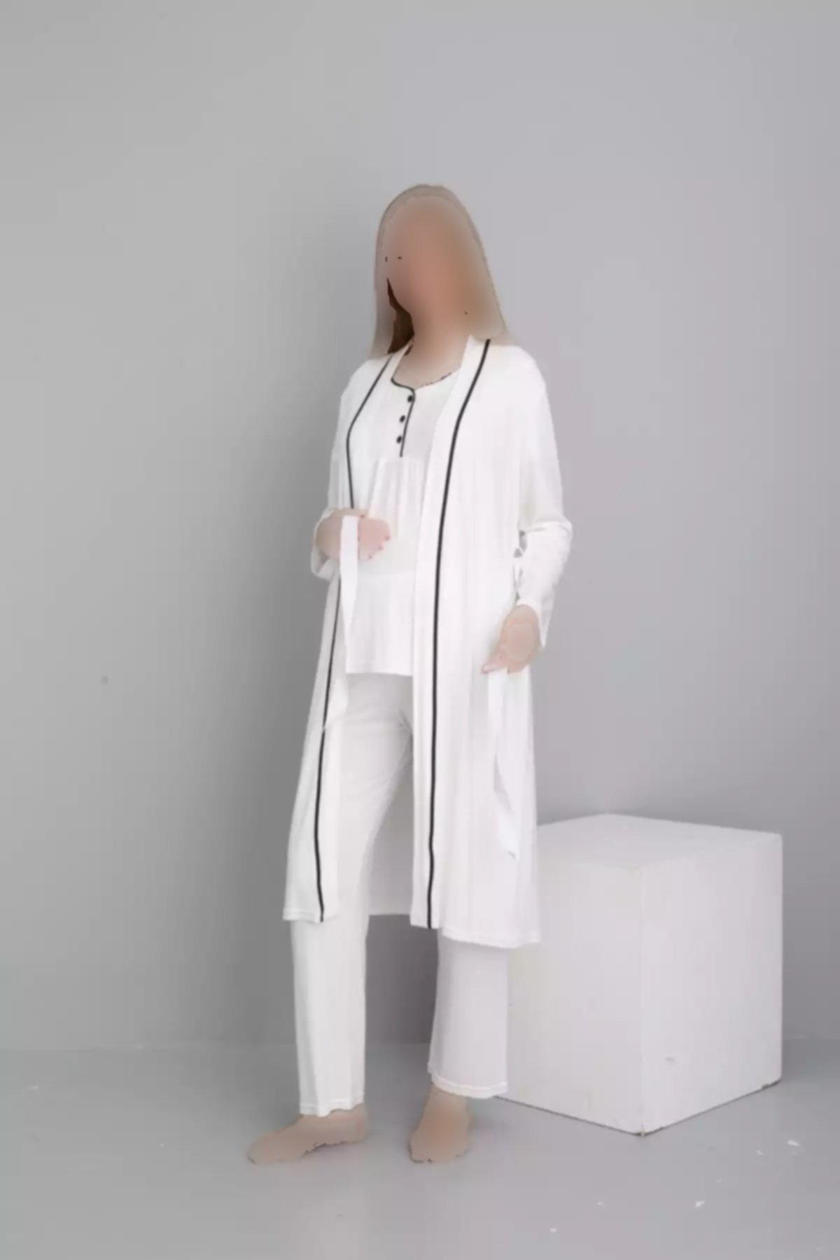 پیژامه ست 4تکه آستین کوتاه لباس بلند و گشاد سفید بارداری برند Miss Dünya Lissa کد 1757763670