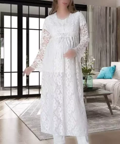 لباس راحتی بلند و گشاد توری شیری برند ByLohusa کد 1756968070