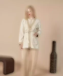 ست لباس راحتی بارداری دکمهدار یقه گرهدار گیپوردار زنانه برند Feyza کد 1758098473