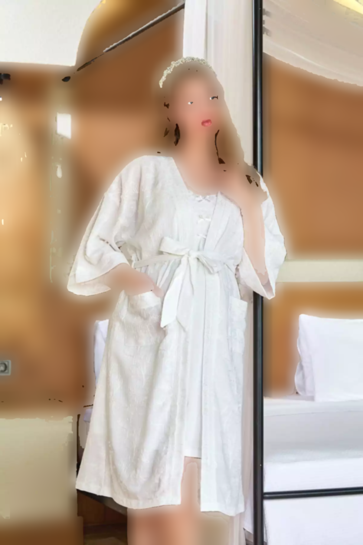 ست لباس شب کرم بلند و گشاد 25640زنانه 100پنبه برند Cossy By Aqua کد 1758057724