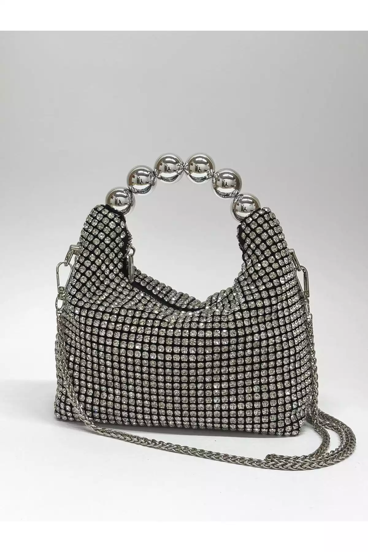 مجلسی شب نامزدی زنجیردار الماسی نگین دار کیف دستی بنددار مشکی زنانه برند NAZART کد 1758390130