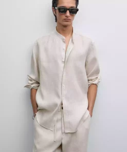پیراهن متناسب یقه دیپلمات 100کتان برند Massimo Dutti کد 1757749208