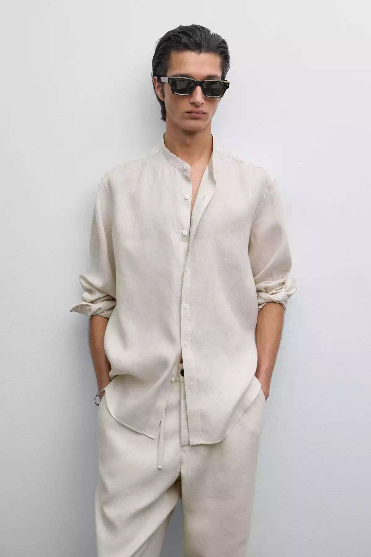 پیراهن متناسب یقه دیپلمات 100کتان برند Massimo Dutti کد 1757749208