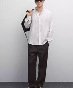 پیراهن متناسب کتان راهراه برند Massimo Dutti کد 1757751910