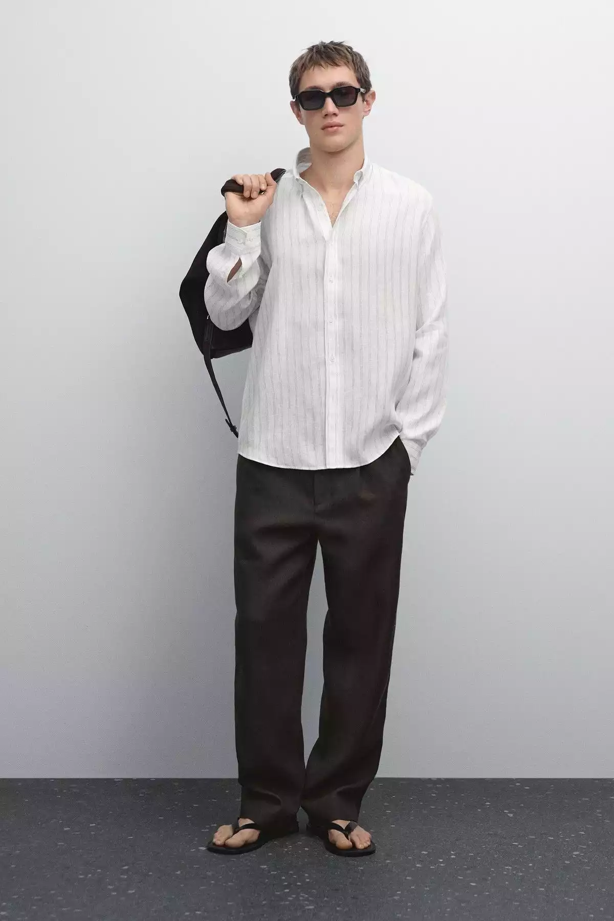 پیراهن متناسب کتان راهراه برند Massimo Dutti کد 1757751910