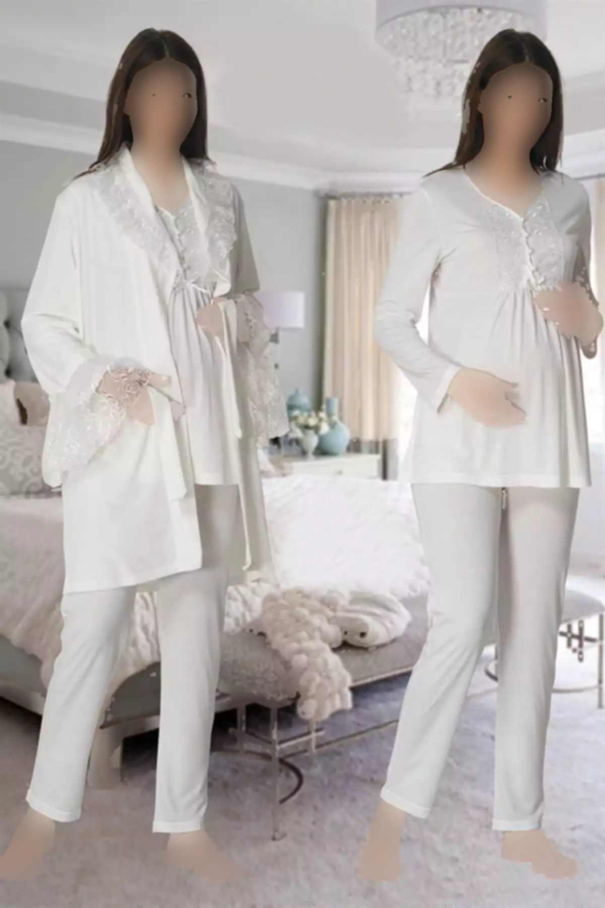 لباس راحتی ست زمستانی مخملی طراحی ویژه توری شیری بارداری برند Lohussa کد 1757759047