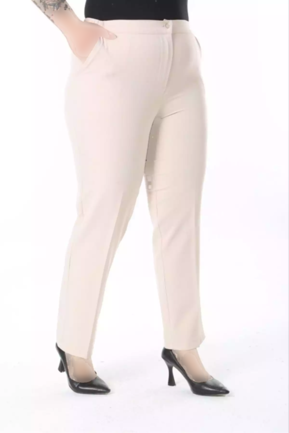 جیب دار دور کمر کشی نیمه سایز بزرگ شلوار کلاسیک زنانه برند Şans کد 1757943671