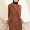 لباس مجلسی توری پولک دوز قهوه‎ای برند sefamerve کد 1758124265