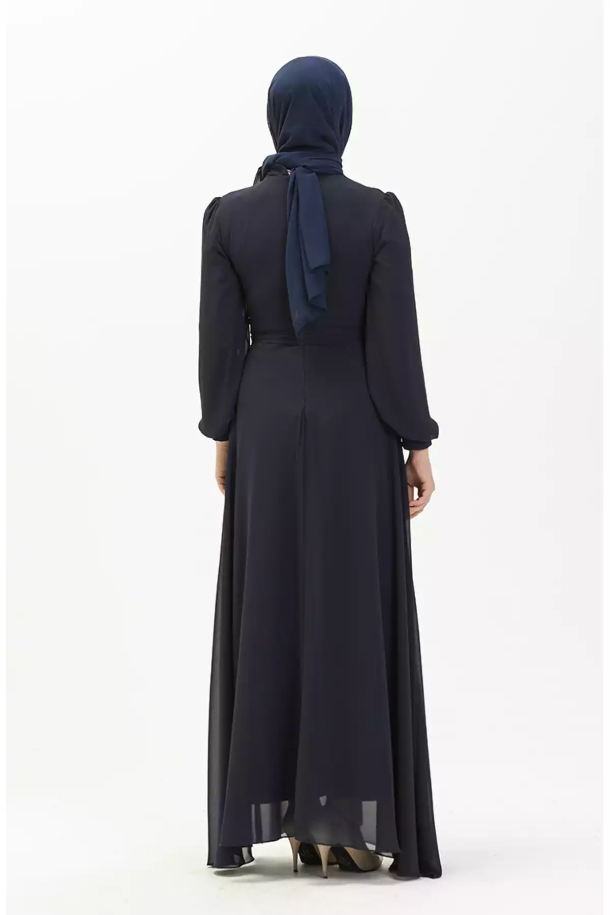 لباس مجلسی شیفون دکمه دار سرمه ای برند sefamerve کد 1758126664