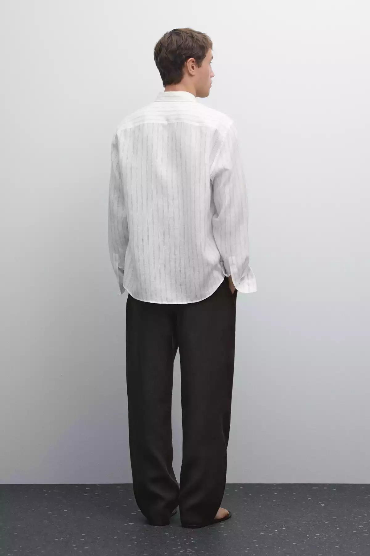 پیراهن متناسب کتان راهراه برند Massimo Dutti کد 1757751910