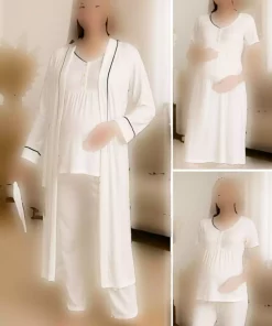 پیژامه ست 4تکه لباس بلند و گشاد سفید بارداری برند Miss Dünya Lissa کد 1757668809