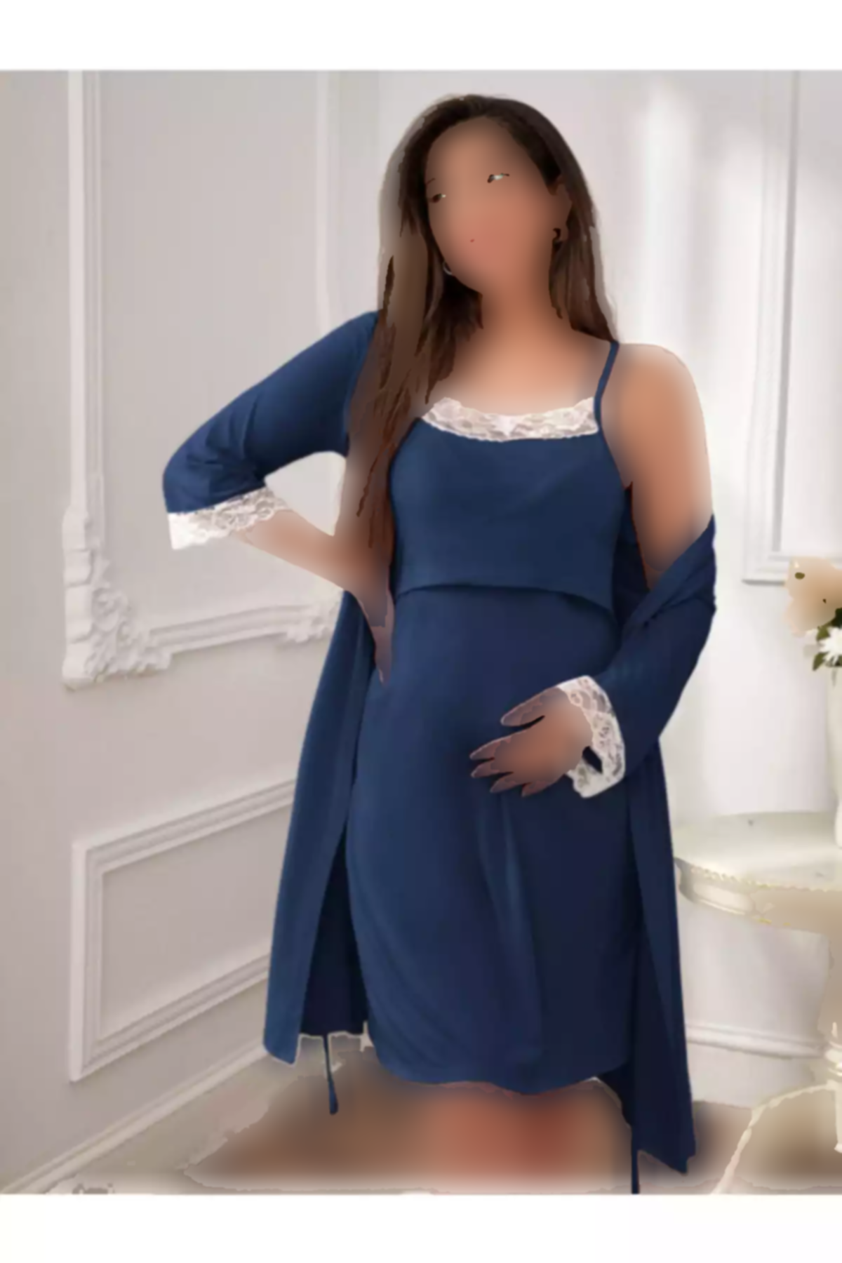 ست لباس شب بلند و گشاد طرح توری بنددار بارداری برند Miss Dünya Lissa کد 1758057723