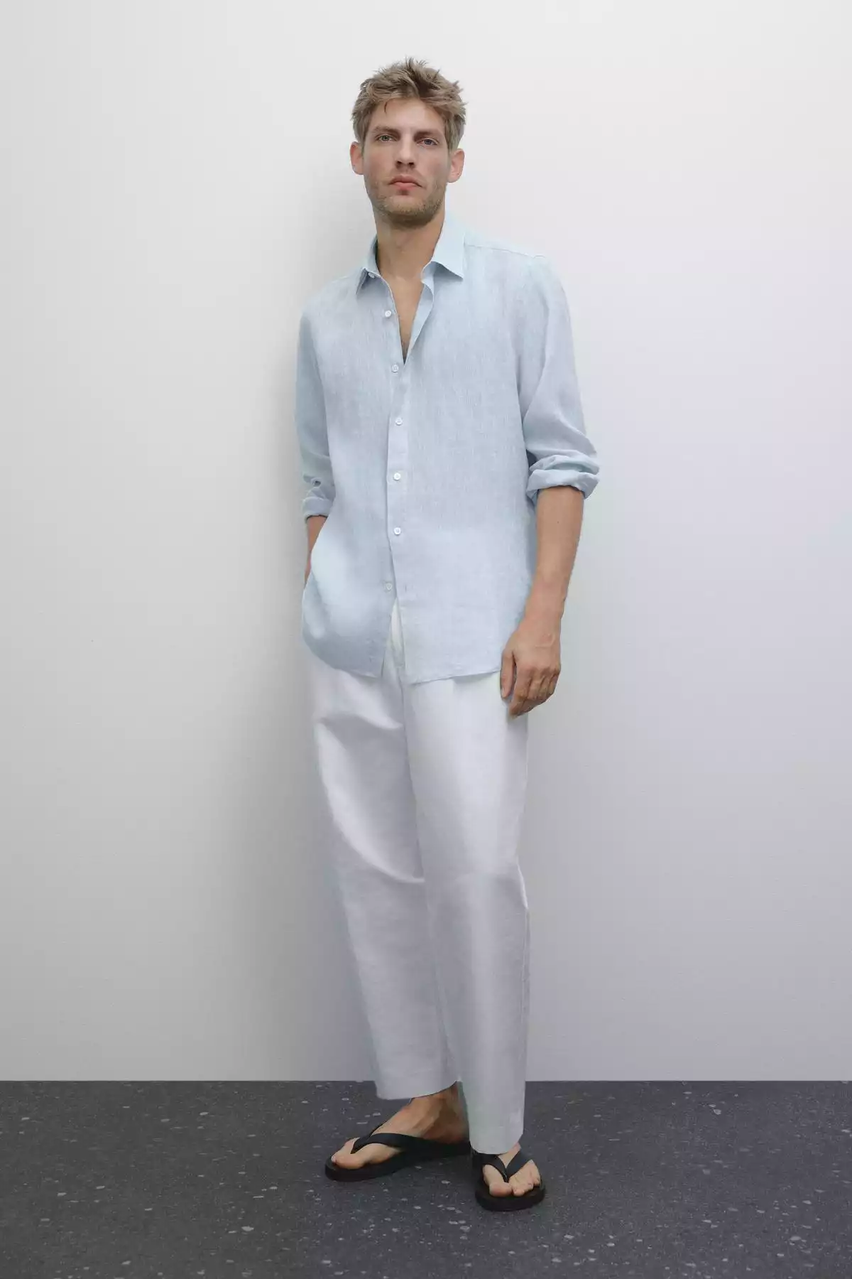 پیراهن اسلیم فیت 100کتان برند Massimo Dutti کد 1757751671