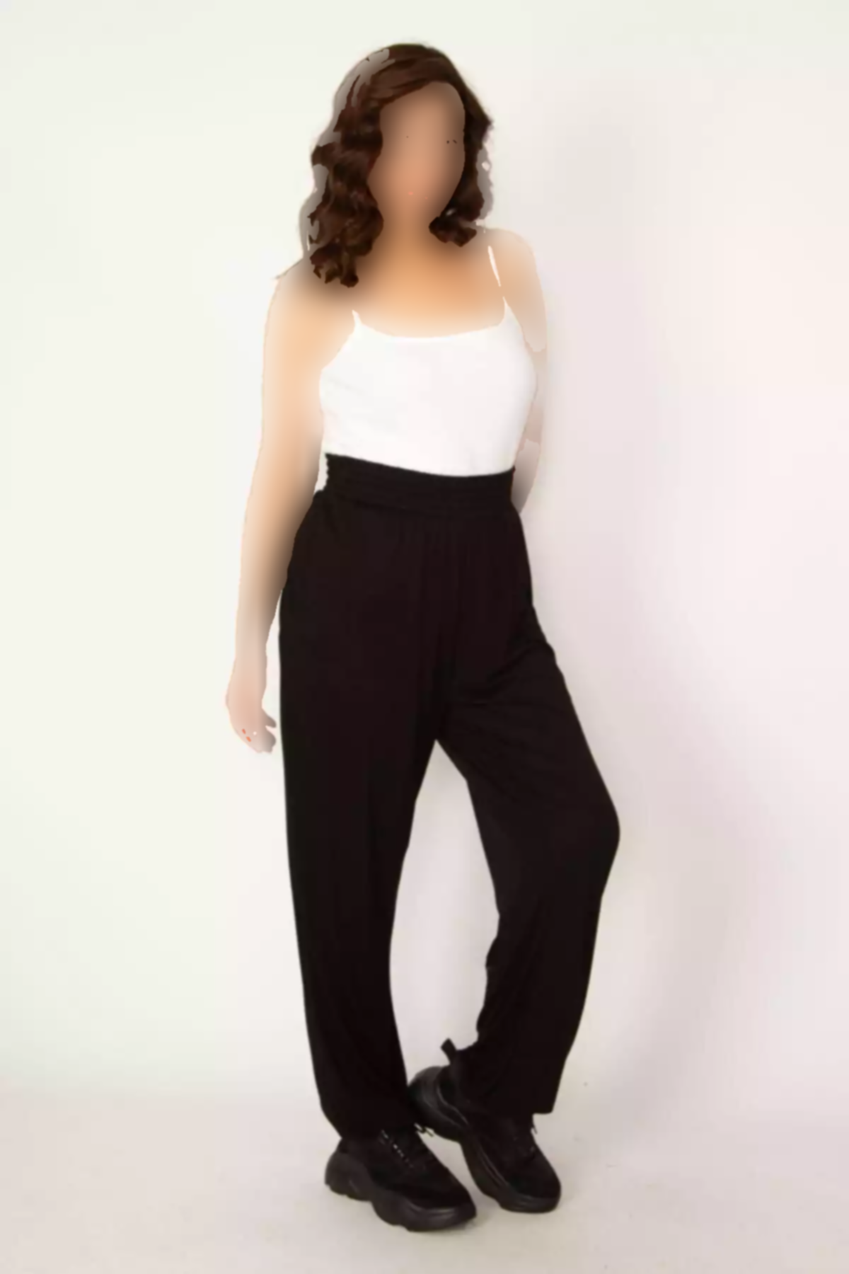 اسپرت پاچه جیب دار برش راحت کمر طرحدار لاستیک سایز بزرگ شلوار مشکی زنانه برند Şans کد 1757954471