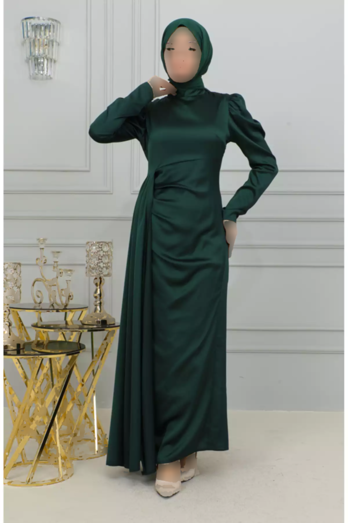 لباس مجلسی ساتن پیله دار سبز زمردی برند sefamerve کد 1758126671