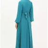 لباس مجلسی شیفون پیله دار فیروزه ای برند sefamerve کد 1758126667