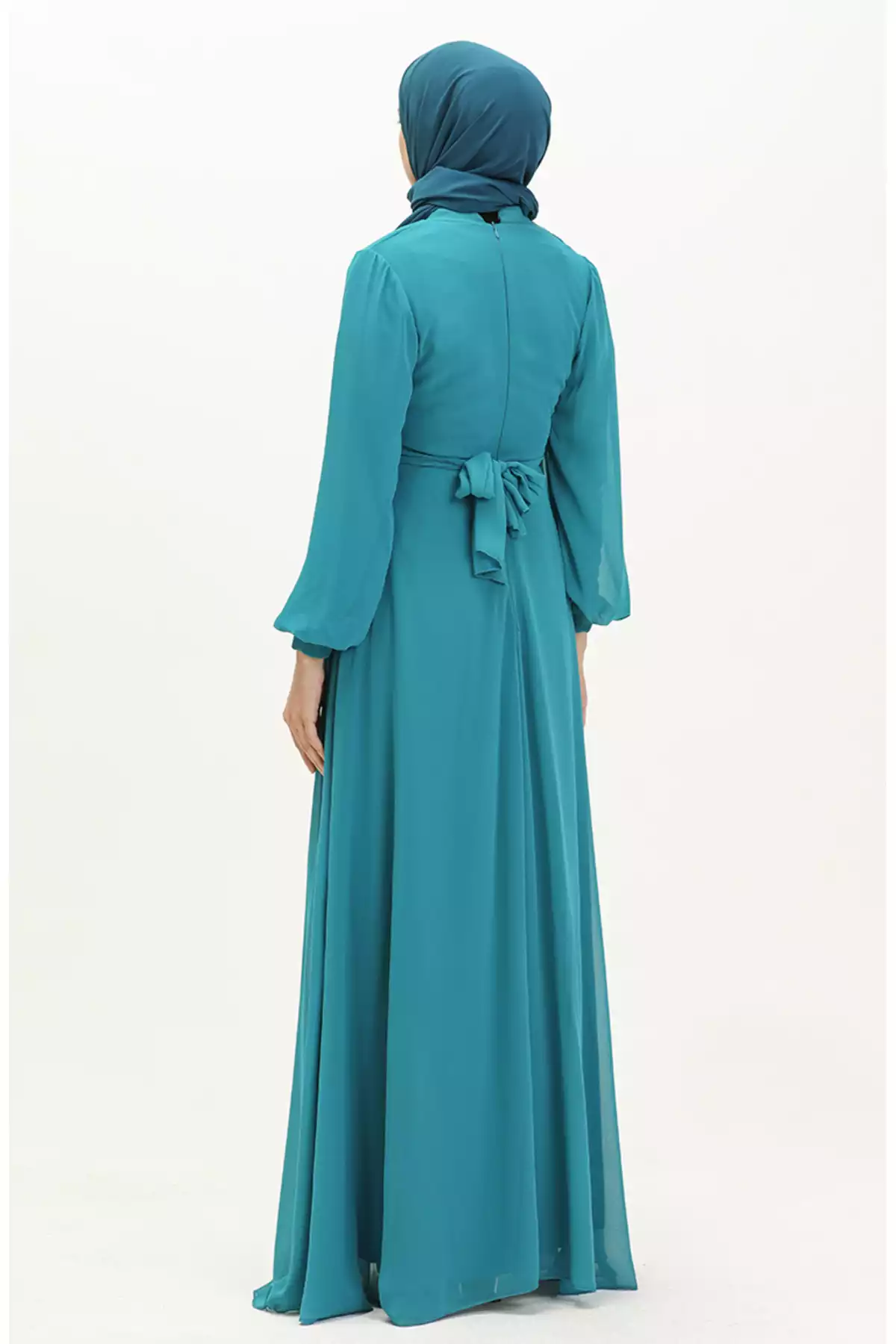 لباس مجلسی شیفون پیله دار فیروزه ای برند sefamerve کد 1758126667