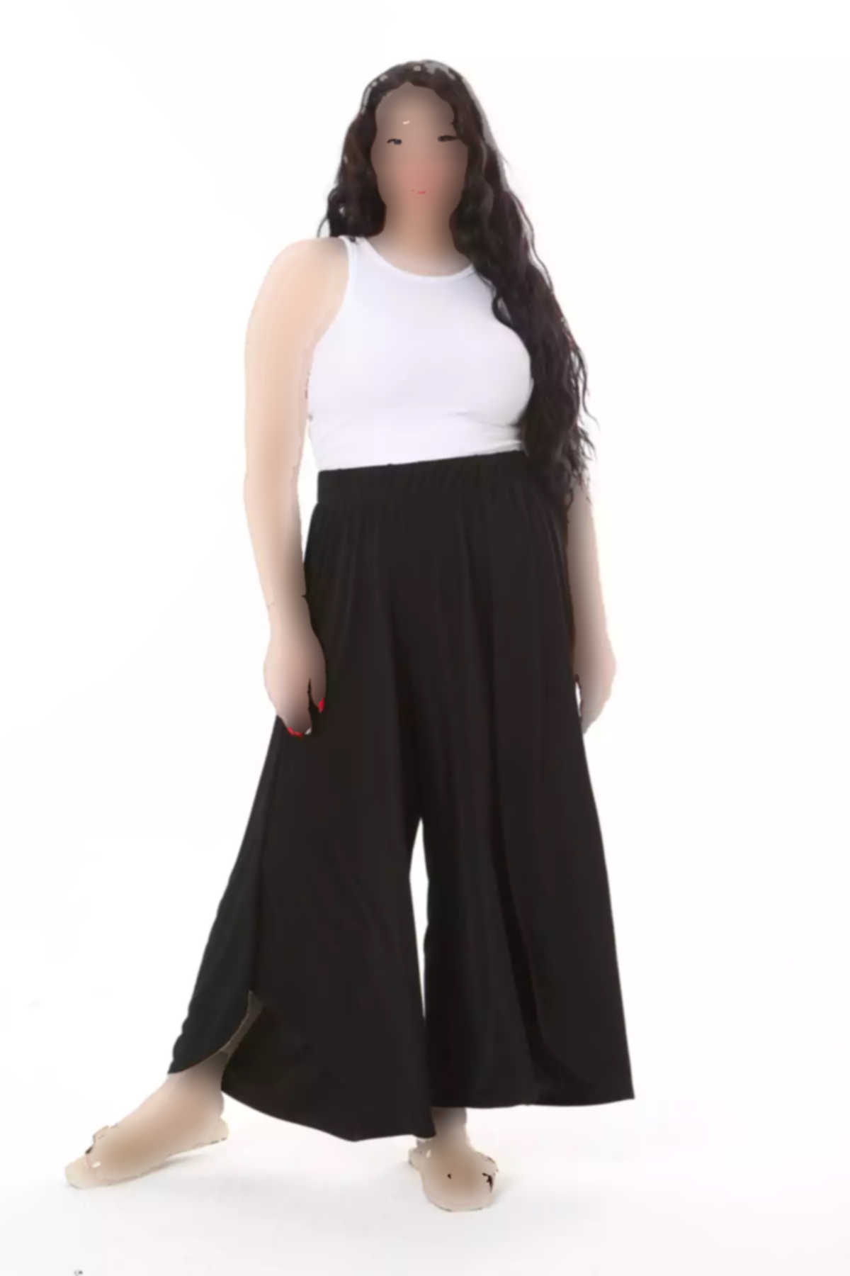 کمر کشی پارچه چاک دار سایز بزرگ شلوار یخ مشکی زنانه برند Şans کد 1757943668