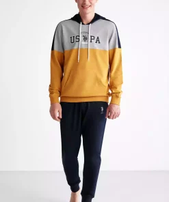 ست لباس راحتی نوشته 2نخ پاچه آستین چاپی کلاهدار مردانه یقه دار برند U.S. Polo Assn. کد 1759200132