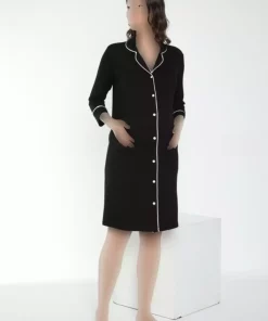 لباس شب پیراهن دکمهدار یقه از جلو بارداری مشکی برند Miss Dünya Lissa کد 1758055274
