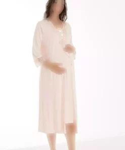 ست لباس شب طرح توری نارنجی کرم سالمون بارداری برند Miss Dünya Lissa کد 1758055267