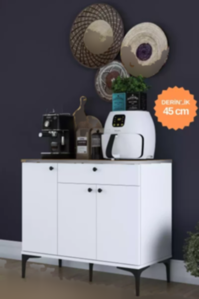 سبد کابینت کمد آشپزخانه گوشه ای درخت گردو 1کشودار 3درب‎دار 4قهوه سفید چند کاربردی برند Rani Mobilya کد 1758001267