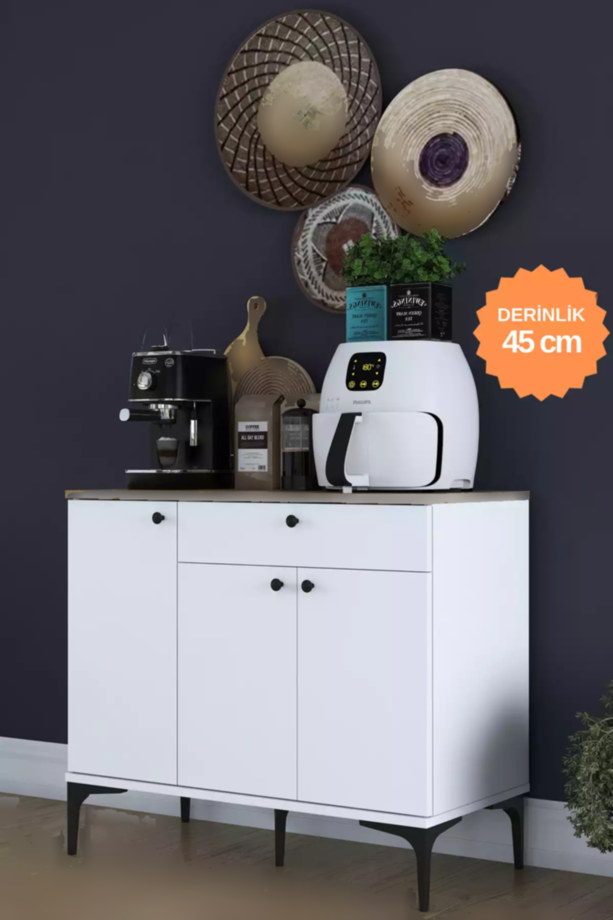 سبد کابینت کمد آشپزخانه گوشه ای درخت گردو 1کشودار 3دربدار 4قهوه سفید چند کاربردی برند Rani Mobilya کد 1758001267