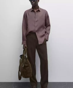 پیراهن اسلیم فیت 100کتان برند Massimo Dutti کد 1757751909