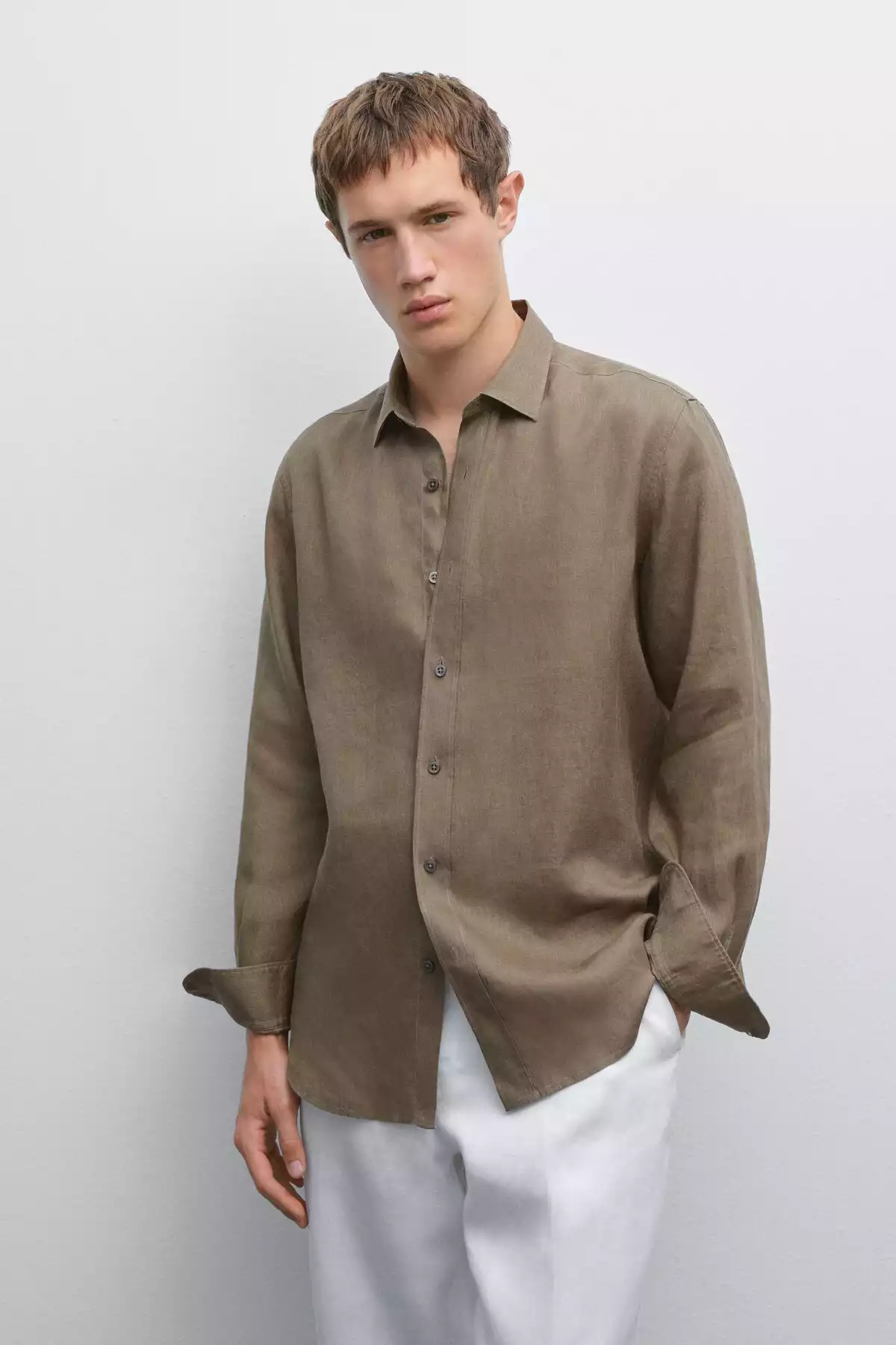 پیراهن اسلیم فیت 100کتان برند Massimo Dutti کد 1757754849