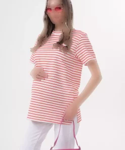 تیشرت راهراه آستین کوتاه یقه گرد بارداری برند Miss Dünya Lissa کد 1758285667