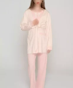 ست لباس راحتی بارداری دکمهدار یقه گرهدار گیپوردار زنانه برند Feyza کد 1757759410