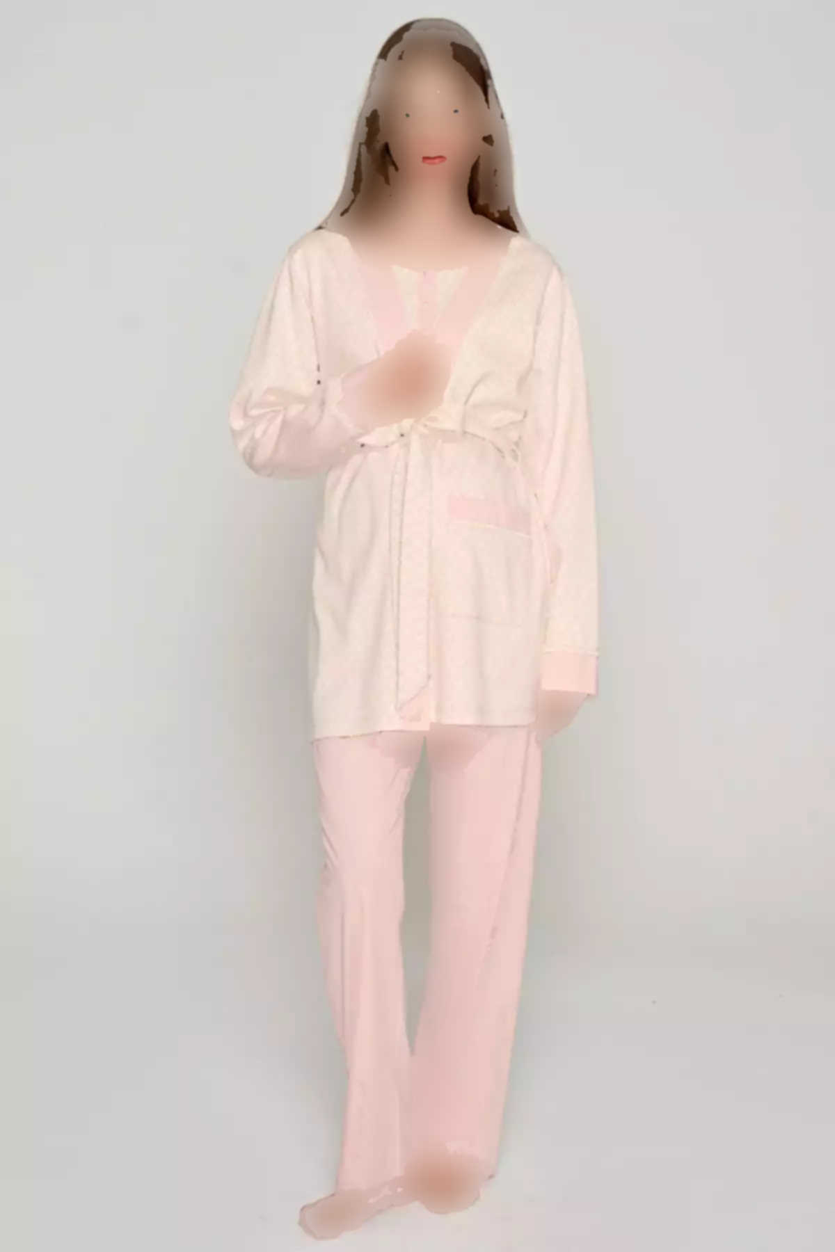 ست لباس راحتی بارداری دکمهدار یقه گرهدار گیپوردار زنانه برند Feyza کد 1757759410