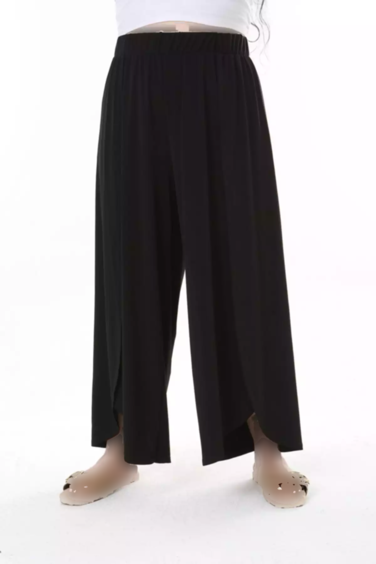 کمر کشی پارچه چاک دار سایز بزرگ شلوار یخ مشکی زنانه برند Şans کد 1757943668