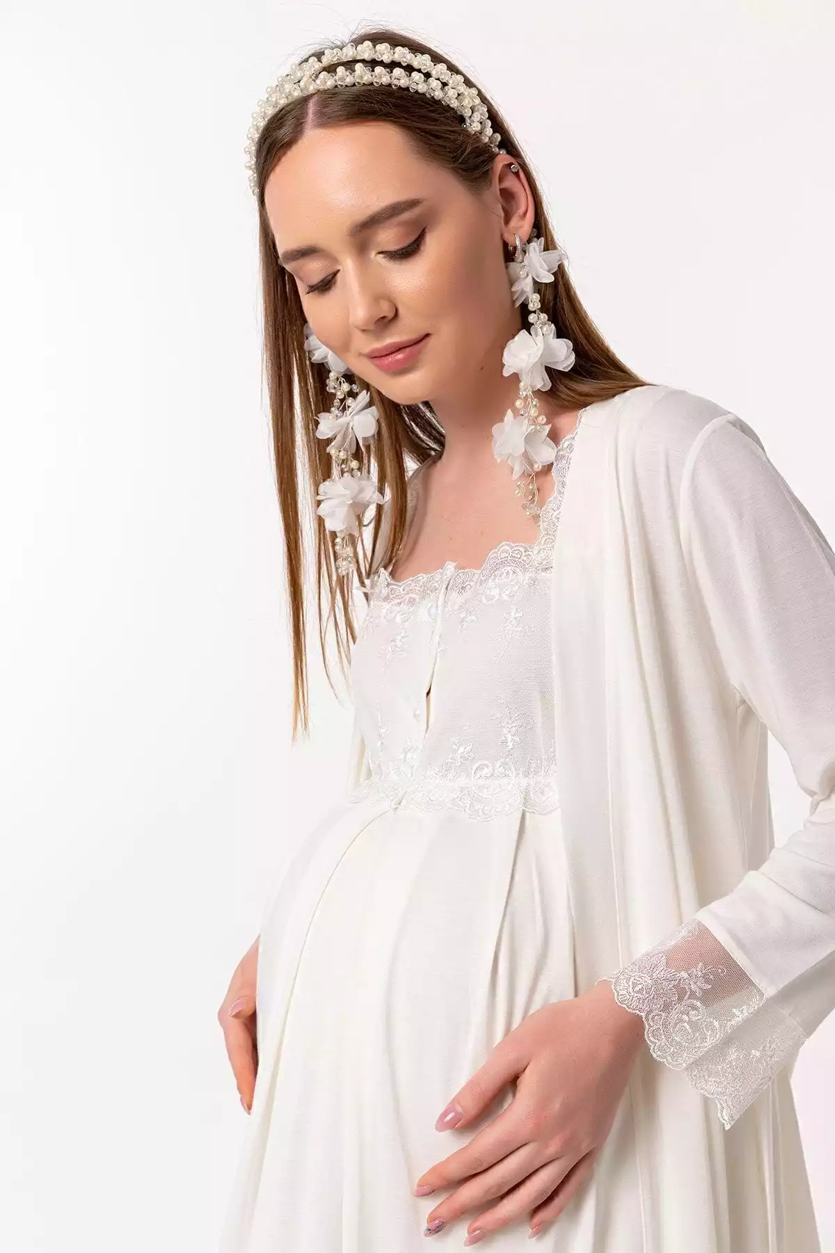 ست لباس شب بلند و گشاد شیری بارداری برند ByLohusa کد 1758055269