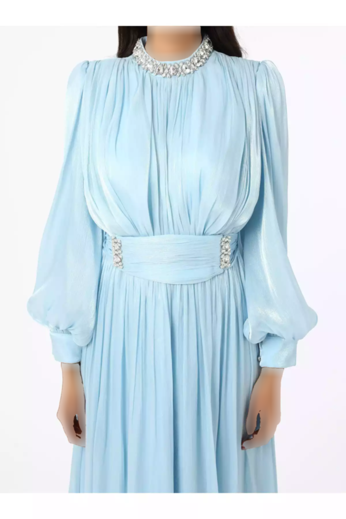 لباس مجلسی پوشیده ساده ابریشم آبی یوریو برند Refka کد 1758121872