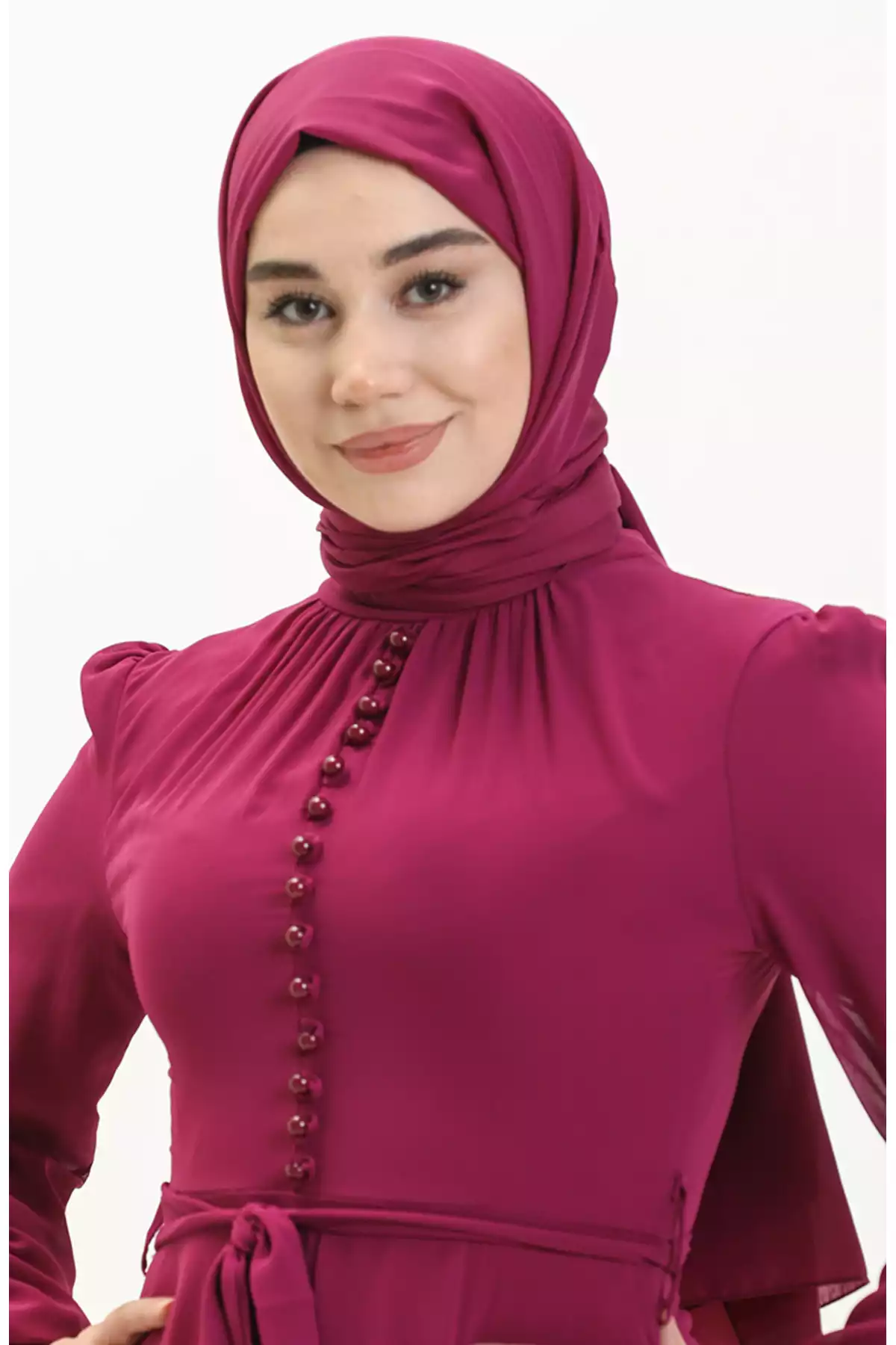 لباس مجلسی شیفون دکمه دار بنفش برند sefamerve کد 1758124268