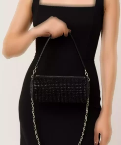 شب استوانه نگین دار مشکی کیف لوله زنانه بنددار برند vaavbag کد 1758415271