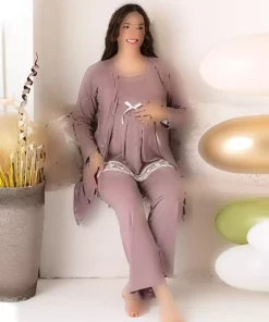 لباس راحتی پنبه ای بلند و گشاد طرحدار روباندار توری آستین & بارداری برند JENİKA کد 1758224526
