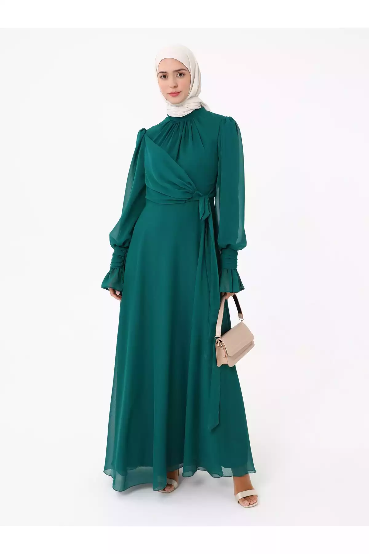 لباس مجلسی پوشیده شیفون سبز زمردی یوریو برند Refka کد 1758123067