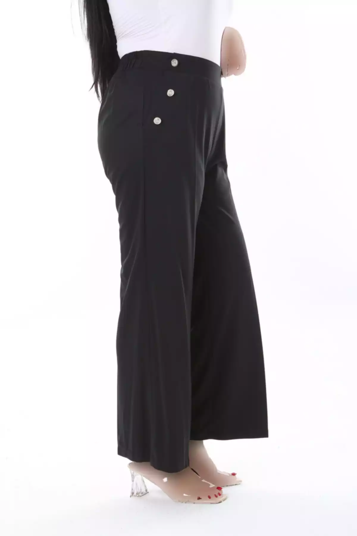 جیب دار دور کمر گشاد کشی عقب سایز بزرگ شلوار مشکی زنانه برند Şans کد 1757954465