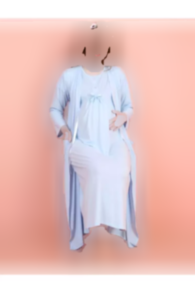 ست لباس شب پاپیون دکمه‎دار آستین کوتاه طرح‎دار بلند و گشاد بارداری برند JENİKA کد 1758224524