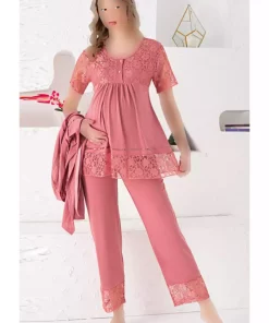 لباس راحتی 3تایی طرحدار توری بلند و گشاد آستین بارداری برند JENİKA کد 1757353270