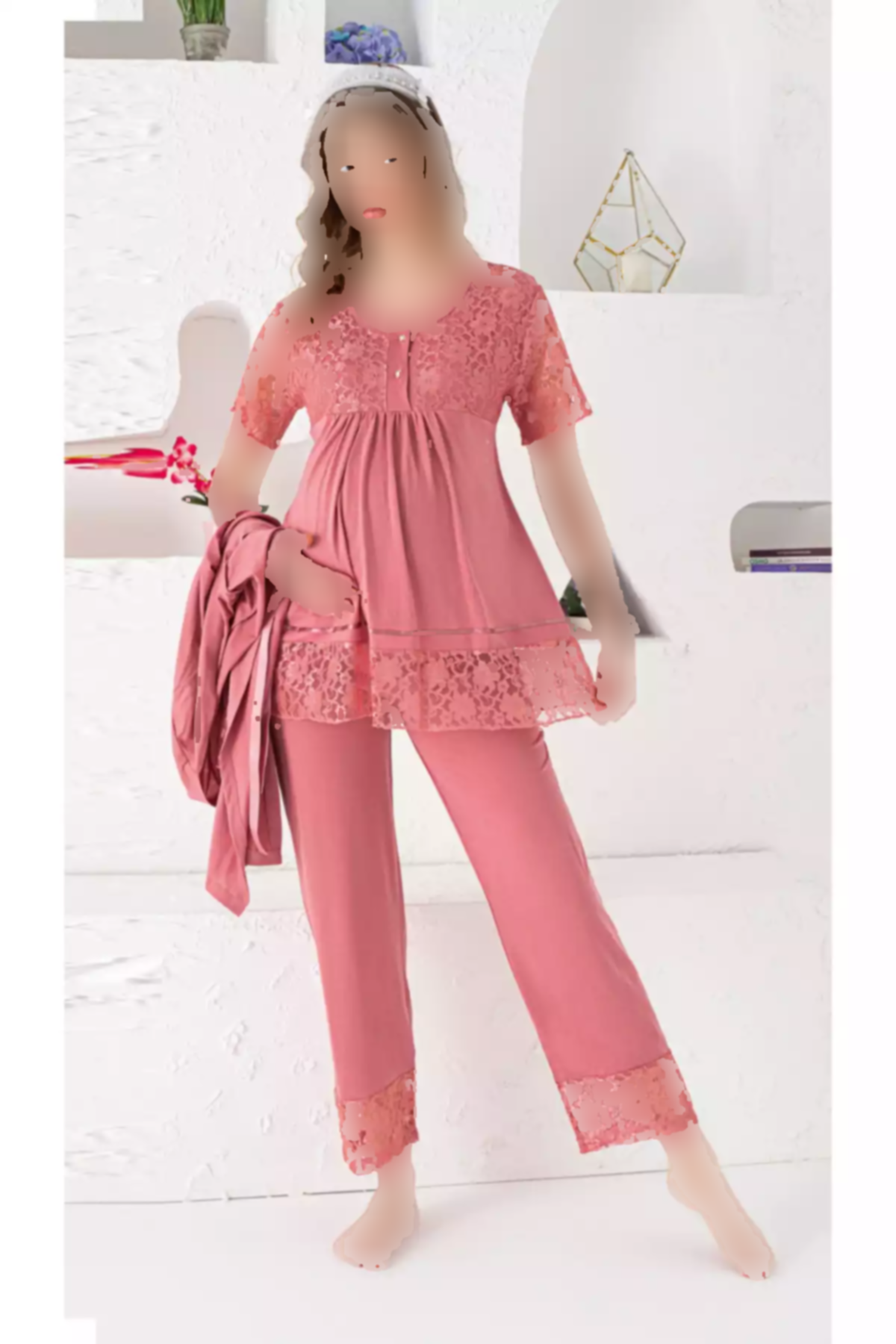 لباس راحتی 3تایی طرحدار توری بلند و گشاد آستین بارداری برند JENİKA کد 1757353270