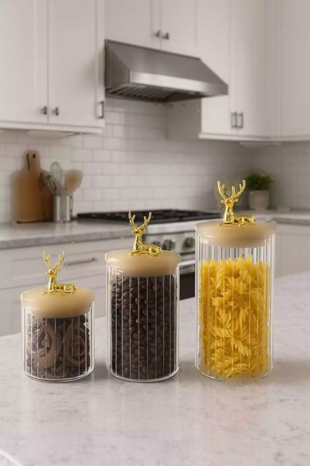 ظرف نگهداری گوزن شیشه ای بامبو راهراه شکلدار دربدار برند Paşabahçe کد 1758458472