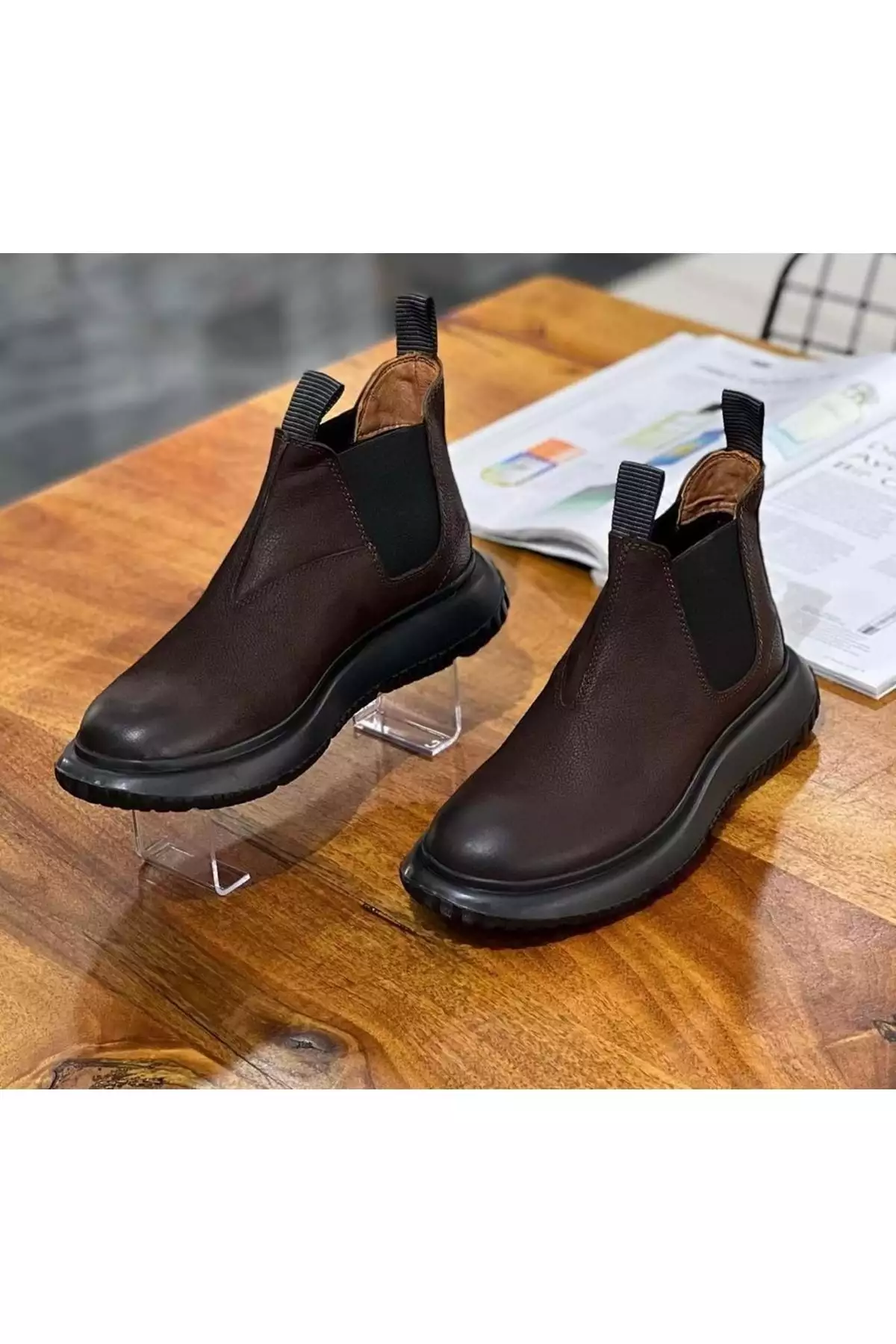 بوت مردانه چرم طبیعی نبوک قهوهای اووا برند New Optimal - 645128708