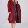کاپشن زنانه به رنگ bordo با جزئیات کمربند و آستار از جنس پشم و بزرگ سایز برند Mooi XXL - 1029475244