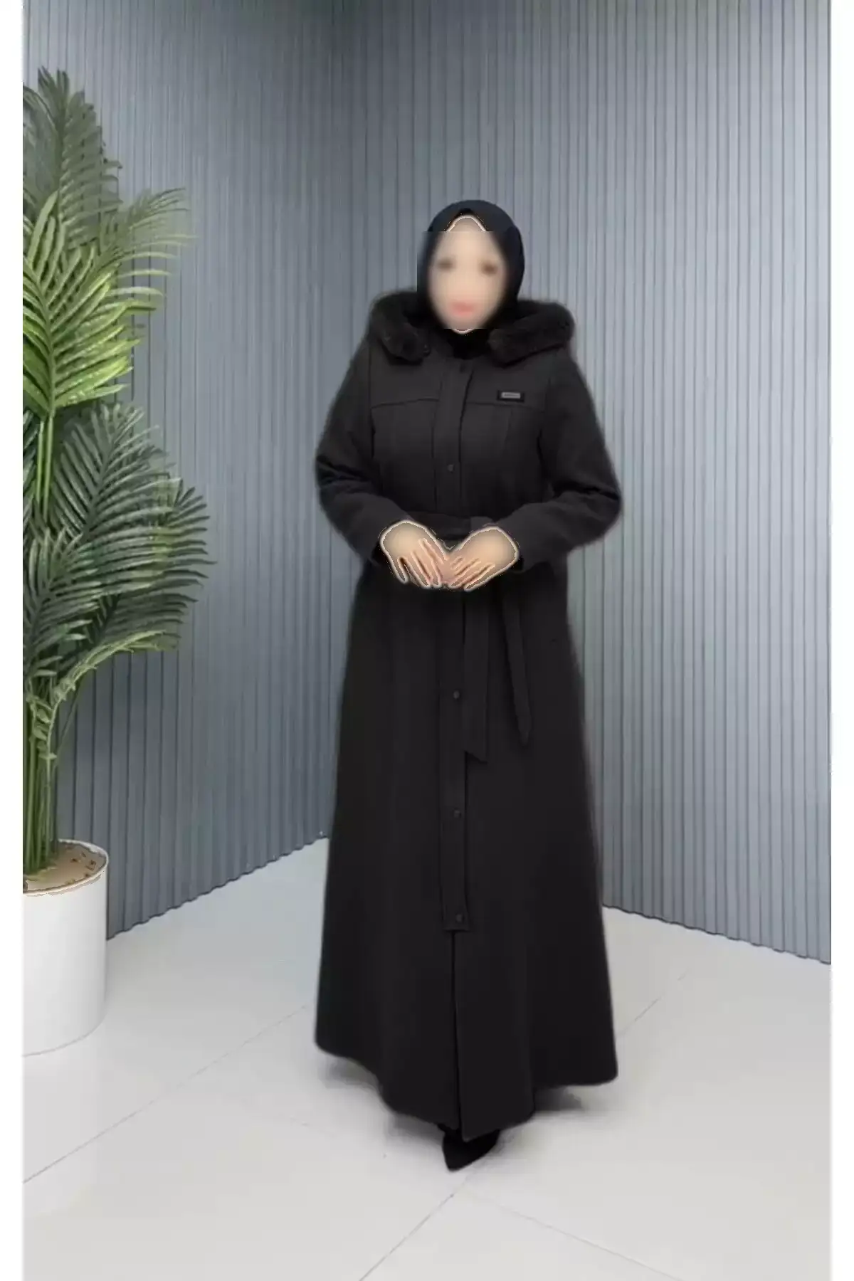 پالتوی کلاهدار زنانه بزرگ سایز بافت کتان کشمیر برند GLR&GYM - 1018862035